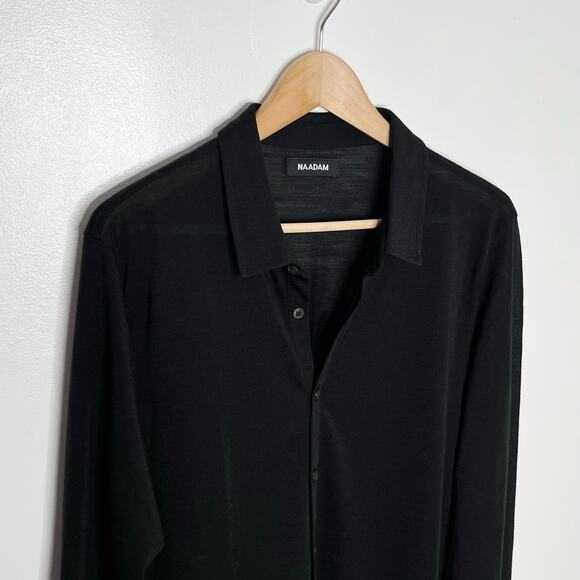 Naadam Long Sleeve Wool Button Up Shirt Mens Large Black Collared - Picture 4 of 10